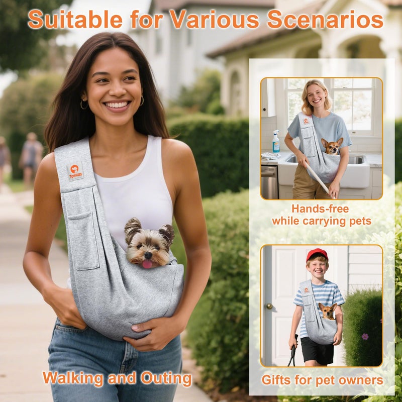 Tomkas Small Dog Sling Carrier - Classic Pocket & Classic Strap - for 3-10 lbs Pets(Grey) - Image 2